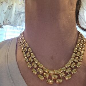 VTG. Brushed Chunky Link Gold Choker  Necklace